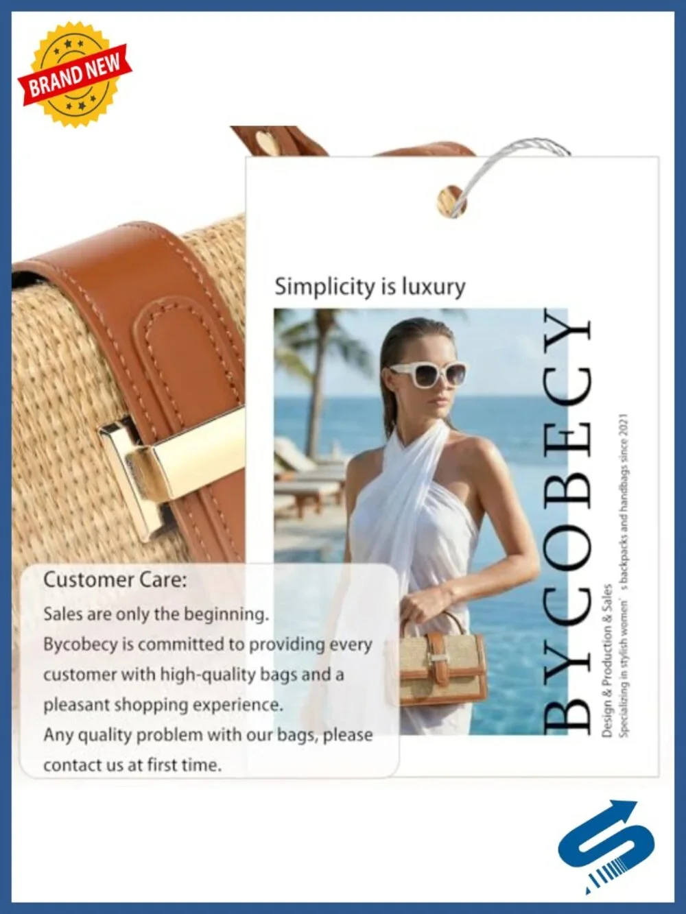Woven Straw Crossbody Bag with Top Handle - Boho Beach Purse